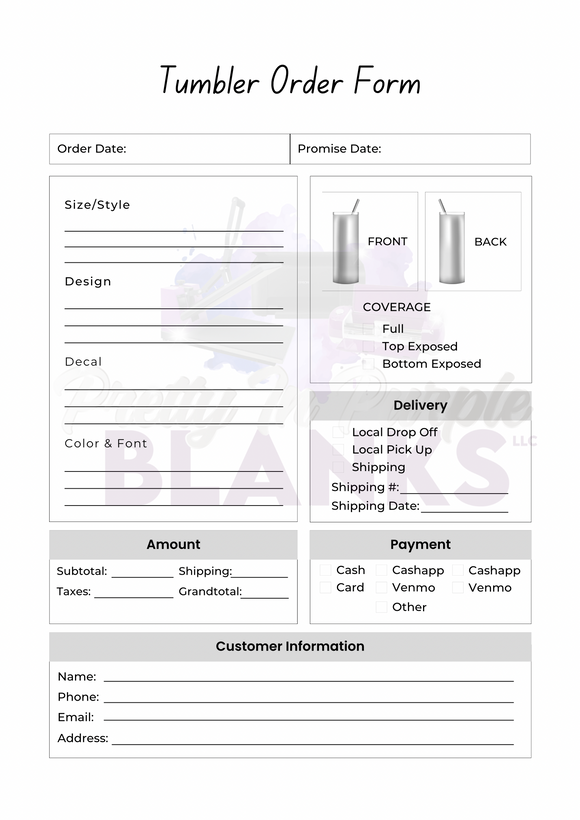 Tumbler order form